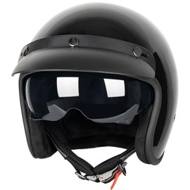 Yesmotor 3/4 Open Face Retro Motorcycle Helmet Vintage Helmet for Motorbike Casco, Moped, Cruiser, Bobber, and Chopper - DOT Approved(Light Black , XL)