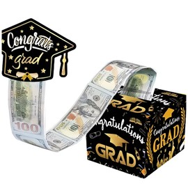 Graduation Party Money Box for Cash Gift,Black Gold Congrats Grad Pull Surprise Money Gift Box for Boys Girls Graduation Presents,Presentation Money Gift Box Funny Money Gift for Cash Gifts Graduation