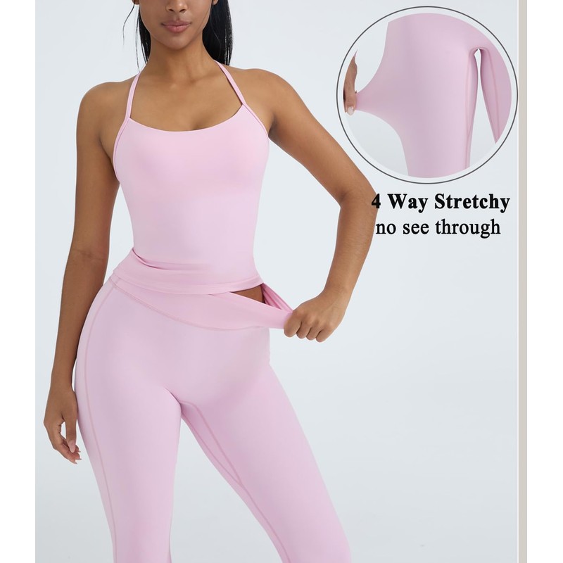 OMKAGI 2 Piece Workout Sets for Women Padded Tank Tops