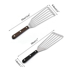 GuDoQi Fish Turner Set, 2 Pieces (11 inch & 12.5 inch), Professional Fish Spatula, Wooden Handle, Stainless Steel Fish Slice, Non Stick Frying Spatula for Cooking Fish, Egg, Meat, Dumpling Frying