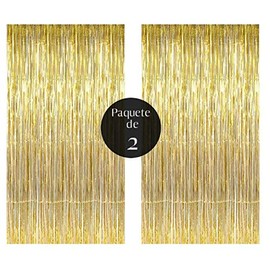 Cortina Metálica Brillante | Panel Fondo Escenarios Adornos Decoración Fiesta Eventos Reunion | Pack 2 Pzs | Azul, Rojo, Oro Rosa, Negro, Plata, Oro, Rosa | 2x1 MT | Sesiones Fotos Boda (Dorado)