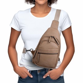 Alldaily Large Sling Bag for Women Crossbody Purse Leather Fashionable Trendy Chest Bag for Travel, Fanny Pack (Beige)