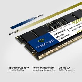 Timetec 32GB KIT(2x16GB) DDR5 4800MHz PC5-38400 Unbuffered Non-ECC 1.1V CL40 1Rx8 Single Rank 262 Pin SODIMM Laptop Memory RAM Module Upgrade (32GB KIT(2x16GB))