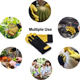 Leather Gardening Gloves for Women Men（2 Pairs）Thorn Proof Ladies Garden Work Gloves Durable Gardening Gloves - 2 Pairs(XL, Yellow)