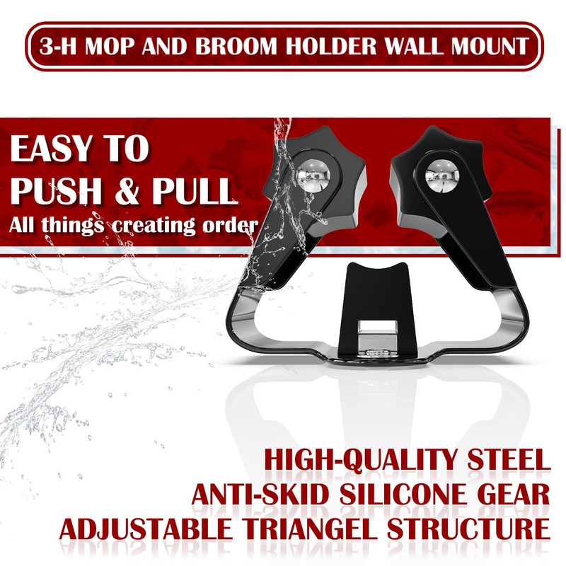 3-H 12 Pack Mop and Broom Holder,Broom Holder Wall Mounted-Metal