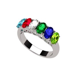 Central Diamond Center Oval Cut Lucita Mothers Birthstone Ring w/ 1 to 7 Simulated Birthstones - Sterling Silver-Size 6.5