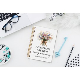 WNAGT Wildflower Christian Spiral Notebook 5.5x8.3, His Mercies Are New Every Morning Bible Journaling Notebooks, Bible Verse Notebooks for Note Taking, Religious Scripture Journals for Writing