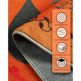 CRYPTOLITE Area Rug 9x12, Washable Large Rugs for Living Room, Non Slip 0.27" Low Pile Vintage Floral Large Carpet for Bedroom, Dining Room, Kids Playroom (Orange)