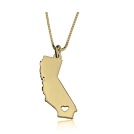 N/A CUSTOM STATE AND HEART NECKLACE: STERLING SILVER, 24K GOLD, ROSE GOLD