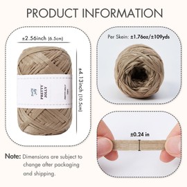 Pretty Jolly 3 Skeins Soft Tape Yarn Ribbon Yarn for Knitting Light Weight Raffia Yarn Craft Paper Yarn for DIY Gift Wrapping Polyester Yarn for Crocheting Hat Bag Total Length 3×100m/3×50g(Khaki)