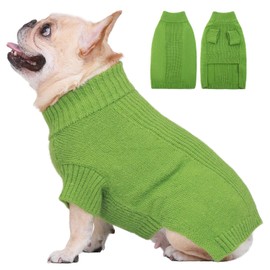 Large Dog Sweater, Puppy Knit Outfits, Dog Fleece Sweatershirt, Pet Pullover Knitwear for Fall Winter, Warm Pullover Doggie Turtleneck Clothes Girl Boy for Dachshund, French Bulldog, Terrier, Green L