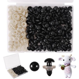Vanblue Safety Eyes 260PCS 12mm Plastic Black Craft Eyes with Washers Teddy Bear Eyes for Amigurumi Stuffed Animals Crochet Toys Crafts Making Halloween Decorations