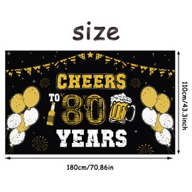 DARUNAXY 80th Birthday Black Gold Party Decorations, Cheers to 80 Years Banner for Men 80 Year Old Birthday Party Supplies, Large Fabric 80 Birthday Backdrop Photography Background for Women