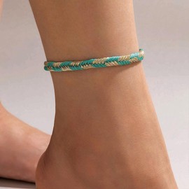 Yheakne Vintage Blue Braided Rope Anklet Waterproof Surf Anklet Bracelet Braided Cord Chain Anklet Summer Beach Foot Chain Jewellery for Women and Girls