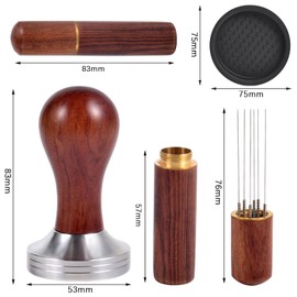 Piymnys Coffee Tamper 53 mm, Wdt Tool with 6 0.4 mm Thick Stainless Steel Espresso Needles, Espresso Tamper Barista Set for Cafes and Coffee Lovers (53 mm)