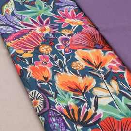 VmG-Store 1.5 m Cotton Fabric Set Design Fabric + 2 x Plain Colour Coordinated 100% Cotton Material Selection (Blütenzauber Digital Petrol Set88)