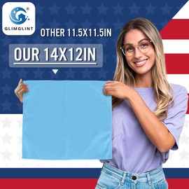 GLIMGLINT Blue Microfiber Cleaning Cloth,12PK Reusable Cleaning Rags, Highly Absorbent Shop Rags Bulk, All-Purpose Car Cleaning Towels for TV Screen, Kitchen, Bathroom, Restaurant Garage, 14"X12"