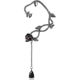 Black Elf Ear Cuff Gothic Single Left Handmade Non Piercing Earring for Women