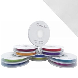 25M Single roll of Double Faced Satin Ribbon 3mm, 6mm, 10mm, 16mm Widths (White, 3mm)