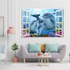 3D Sea World Fake Window Sticker, Dolphin Sea Turtle Tropical