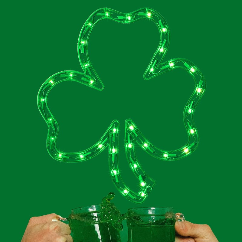 LAMPHOME 35L 16.5'' Pre-Lit Green St.Patrick's Day Irish Shamrock Window
