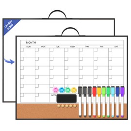 Lumspax White Board Calendar - 16" X 12" Dry Erase Board Monthly Calendar, Double Sided Whiteboard with a Handle, Black Aluminum Frame Calendar for Home, School, Office
