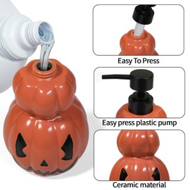 Amaauto Orange Pumpkin Shape Soap Dispenser, Funny Ceramic Soap Dispenser, 21Oz Refillable Essential Oil, Lotion Liquid Hand Soap Dispenser for Bathroom Kitchen