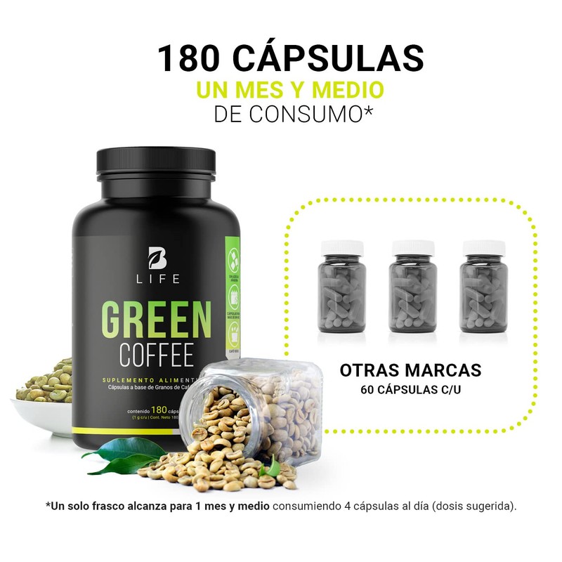 Café Verde Puro 180 Cápsulas. Ingredientes naturales. Green Coffee B