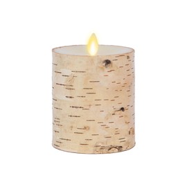 Luminara Real Birch Bark Wrapped Flameless LED Candle, 3.5" x 4.5", Battery Operated Moving Flame Pillar Light with Timer - Natural Decor Unscented