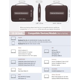 HYZUO 15-16 Inch Hard Shell Laptop Sleeve Case for MacBook Pro 16 M4/M3/M2/M1 2025-2019, MacBook Air 15 M3/M2/M1 2025-2023, 15" Surface Laptop, Razer Blade 15, Coffee Brown