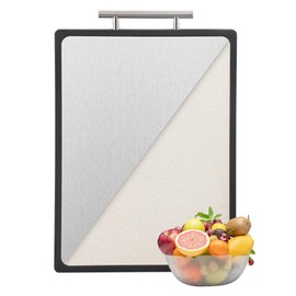 TUMPETY 99.9% Pure Titanium Cutting Board for Kitchen, Double Sided Food Grade, Pure Titanium and Wheat Straw PP, Easy to Clean Large Size 17×11.6”