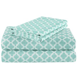Comfort Spaces King Cooling Sheets, Moisture Wicking Coolmax Sheets, Soft Sheet Set, Cooling Bed Sheets for Hot Sleepers, Elastic Deep Pocket Fits Up to 16" Mattress, King Quatrefoil Aqua 4 Piece