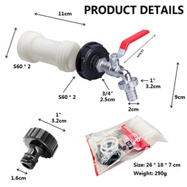 IBC Outlet Tap with Spout Extension S60 x 6 Coarse Thread, IBC Adapter Water Barrel 1000 L Outlet Tap with 3/4 Inch Connection IBC Tank for Water Tank Tap Rainwater Tank