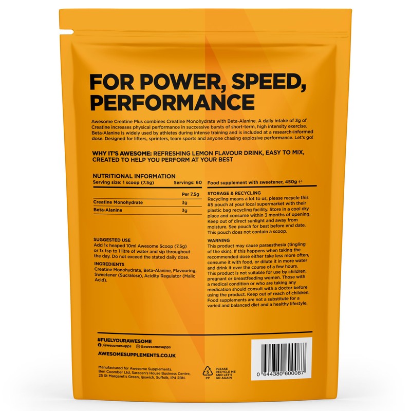 Awesome Creatine Plus+ Powder – 3g Creatine Monohydrate + 3g