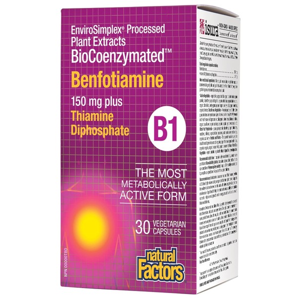 Natural Factors BioCoenzymated Benfotiamine B1 150 mg plus Thiamine Diphosphate, 30 capsules