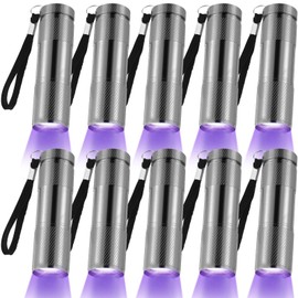 Roceei 10 Pieces UV Blacklight Flashlights, LED Light, Handheld Blacklight, Mini Torch Detector, Portable UV Flashlight for Pets(Purple Light in Grey Color)