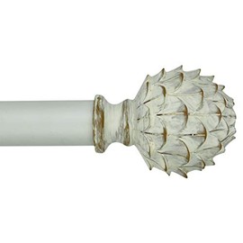 MERIVILLE 1-Inch Diameter Single Window Treatment Curtain Rod, Artichoke Finial, 84-inch to 120-inch Adjustable, Weathered White Finish