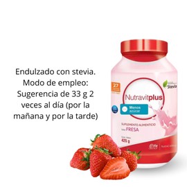 Vitaminas Y Minerales En Polvo NutravitPlus By Gaero Shop | NutraCeltics | Sabor Fresa | Con Fibra | Con Menos Azúcar | Endulzado Naturalmente Con Stevi | 425grs