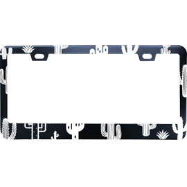 XHuiZio Cactus License Plate Frame for Women/Men, Design Black Stainless Steel License Plate Frame 2 Holes & Screws for Car, 12x6 Inch Fits Standard US/CA