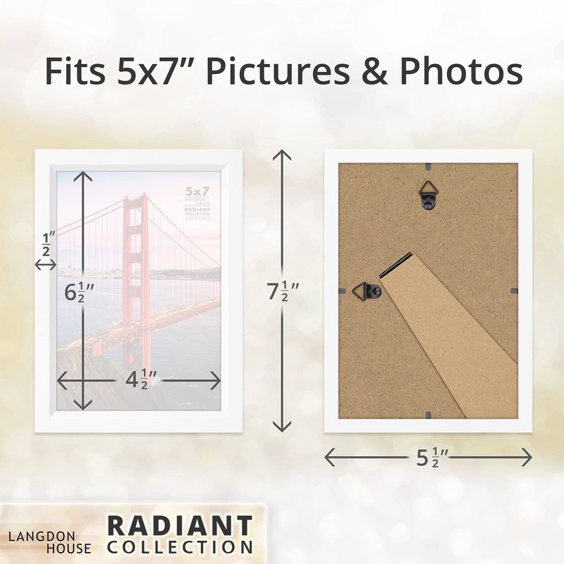 Langdon House 7x5 Picture Frames (White, 3 Pack), Modern w/Bevelled
