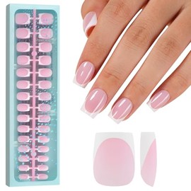 Vansiho Uñas Postizas Francesas De Gel, Rosas, 150 Unidades, Cortas, Cuadradas, De Gel Suave. Uñas Postizas Francesas A Presión, Para Decoración De Uñ