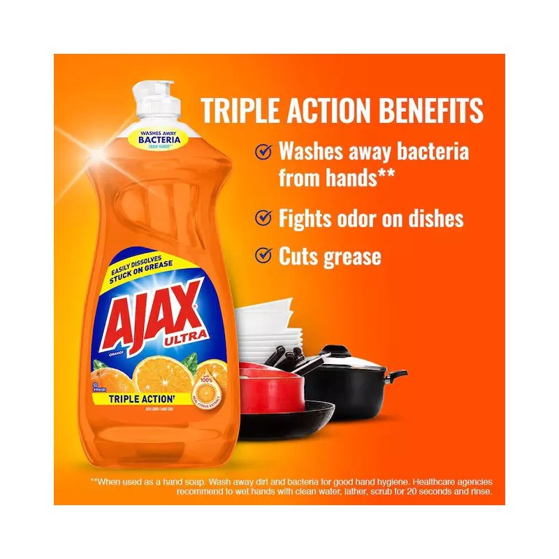 AJAX Ultra Triple Action Orange Liquid Dish Soap - 28