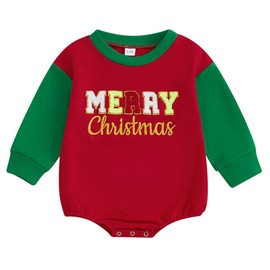 Infant Baby Boys Girls Christmas Outfit Newborn Long Sleeve Romper Bodysuit Sweatshirt One-piece Clothes Set (Merry Christmas-Red and Green, 0-3 Months)