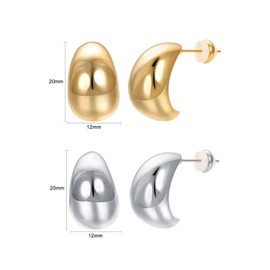 Vissen 2 Pairs Chunky Gold Hoop Earrings Women's 18 K Real Gold Plated Water Drop Pendant Earrings Drop Earrings Nickel Free Fashion Jewellery, Copper