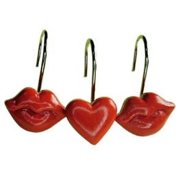 Twofish Home Valentine Gift Lovely Heart-Shaped with Kiss Decorative Resin Shower Curtain Rings Set of 12 for Girlfriend Kiss to Boyfriends Valentine Kiss Design Shower Curtain Hooks Pack of 12