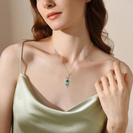 LOVANS Heart Necklace 4 Cubic Zirconia Heart Pendant Necklace Women's Silver 925 Y Chain Silver Chain Love Element Jewellery Valentine's Day Gifts for Women Wife Her, Sterling Silver, Cubic Zirconia