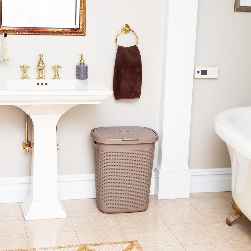Mind Reader Slim Laundry Hamper with Lid, 50L Clothes Basket,