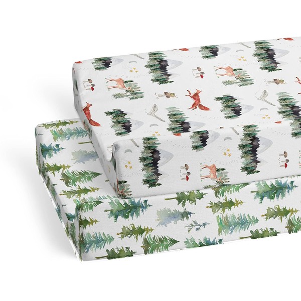 Sorrel + Fern 2-Pack Changing Pad Cover (Woodland Forest Animals) - Buttery Soft Cotton Blend