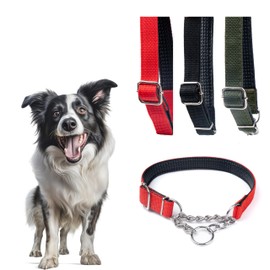 Wagably Reflective Martingale Dog Collar - Stainless Steel Chain Trainer Collar - Suitable for All Breeds - Convenient Sizing and Cinch Collars for All Breed Dogs - Daily Pet Strolls (Red, Medium)