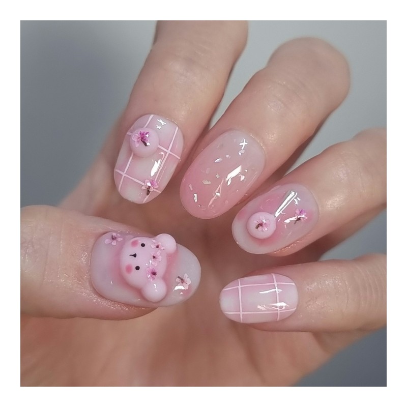 Cherry Blossom Gomdango Handmade Nail Tip Temperature Change - Short